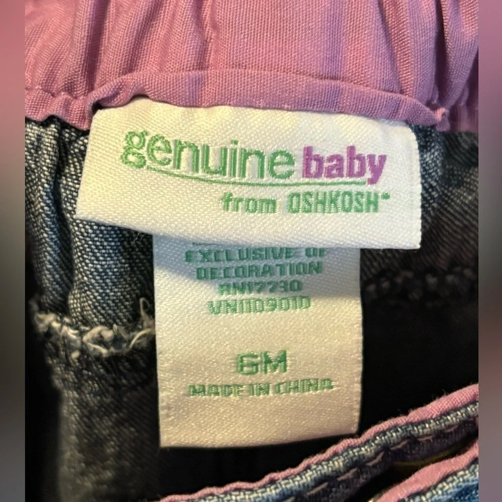 OshKosh‎ Genuine Baby Soft Blue Jeans Girls 6 Months Snap Fly Pink Accents